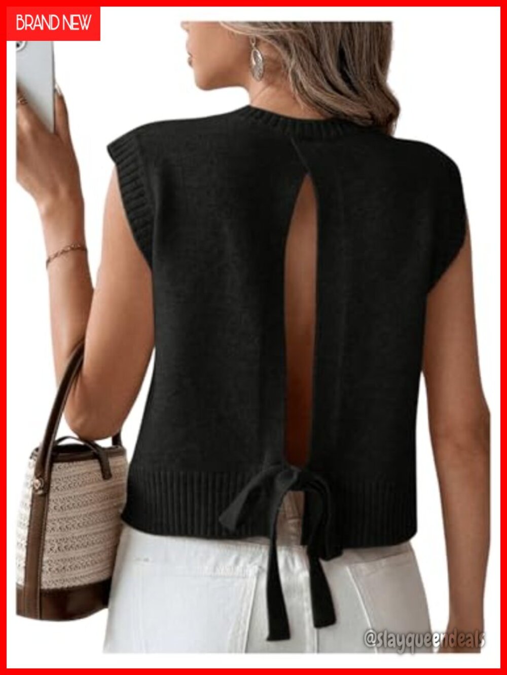 Backless Tie Knit Sleeveless Sweater Vest Open Back Top